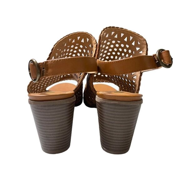 Big Buddha Womens Brown Perforated Vegan Leather Peep Toe Slingback Sandals 10 - Picture 5 of 7